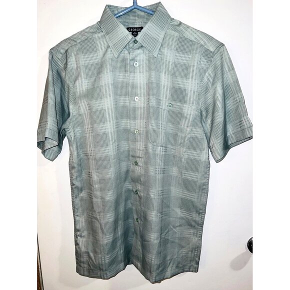 George Mens Green Plaid Short Sleeve Button-Down Shirt Small (34-36) - Picture 1 of 5